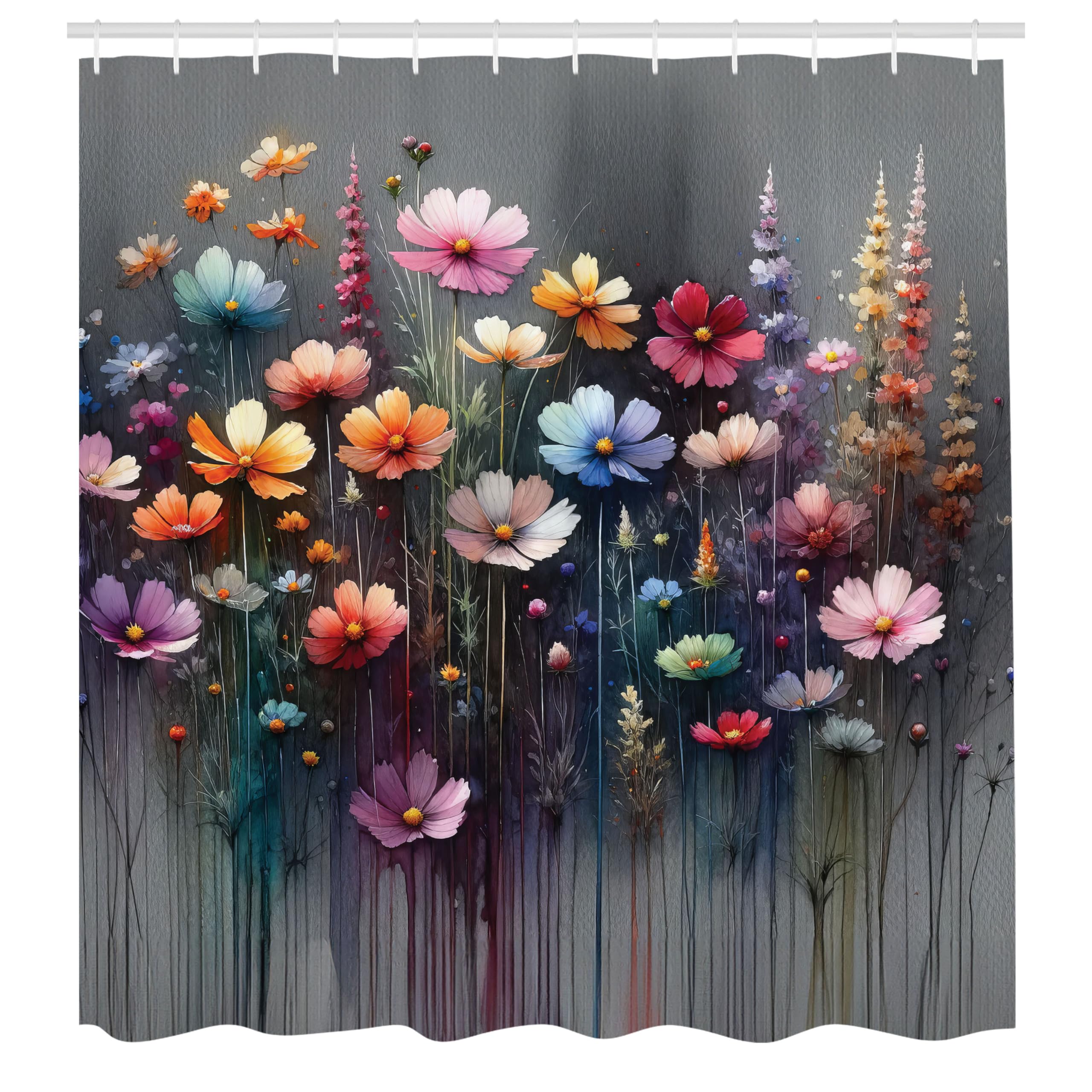 Ambesonne Floral Shower Curtain, Melancholic Bohemian Garden Composition With Abstract Lines Flowery Dream, Cloth Fabric Bathroo